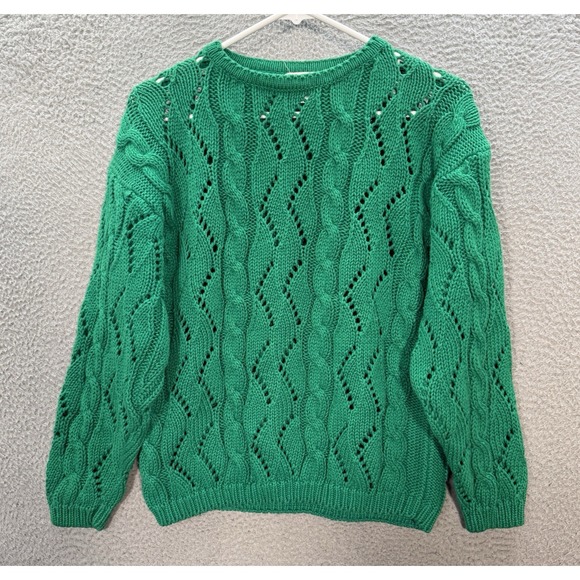 Sweaters - Vintage Kenya Collection Sweater Womens Small Green Crewneck Cable Knit 90s Y2K